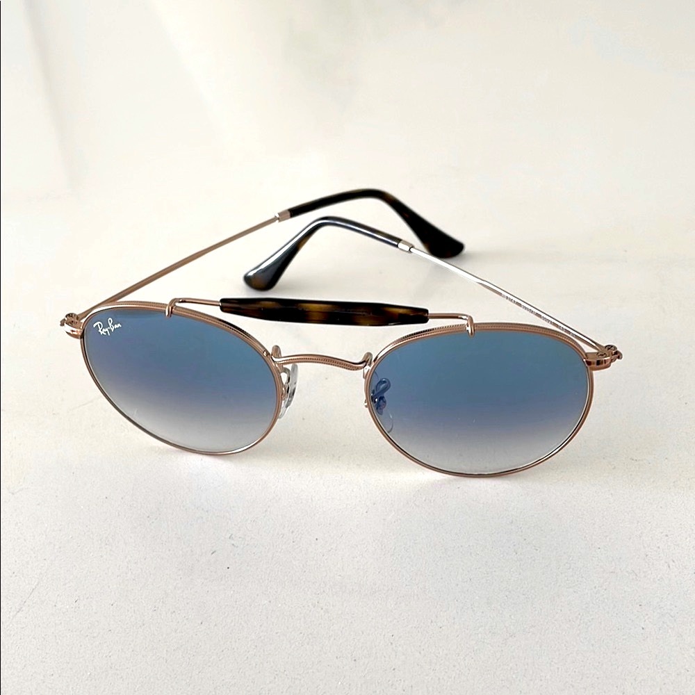 Ray-Ban Rose Gold Tone Sunglasses w/ Blue Ombre Lens & Tortoise Accents - Picture 2 of 16